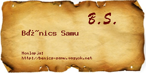 Bénics Samu névjegykártya